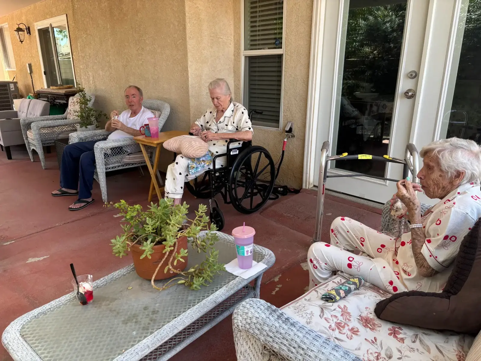 Friends sharing snacks and conversation outdoors
